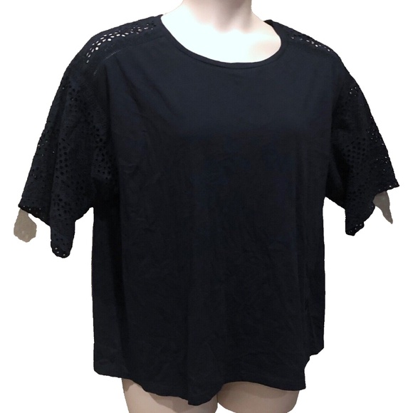 (NWT) Lauren Ralph Lauren Women's Navy Crew Neck Crochet Sleeve Top Plus Size - Picture 3 of 12
